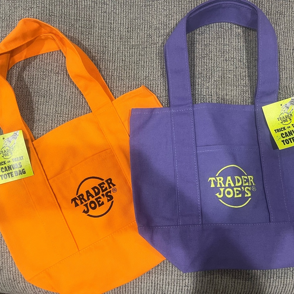 Trader Joe's Orange and Purple Canvas Tote Bags